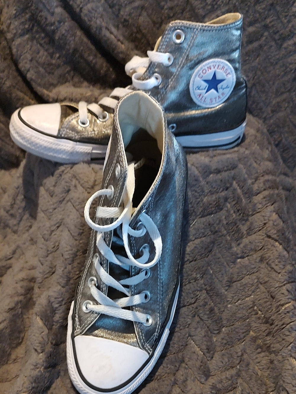 Converse Women's Silver Metallic Greenish Grey High-Top Sneakers